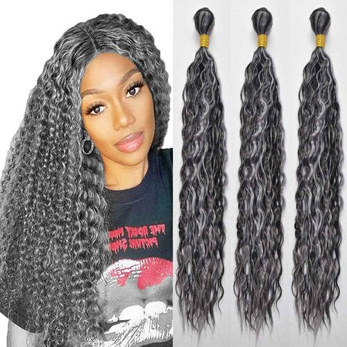 Habiliana Bundles Human Hair 20 22 24 Inch Deep Wave P4/GREY Human Hair Bundles 11A Unprocessed Brazilian Virgin Quick Weave Hair Extensions for Black Women
