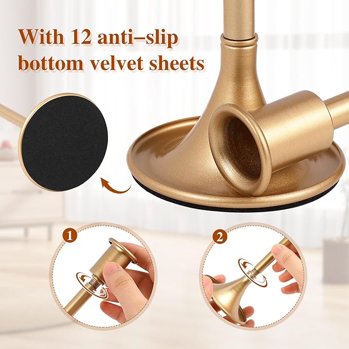 Vintage Gold Taper Candle Holders Set of 6 with Anti-Slip Pad Small Low Metal Candles Brass Gold Candlestick Holder for Table Centerpiece,Weddings, Christmas,Dinners Parties 3 Sizes Candle Holder
