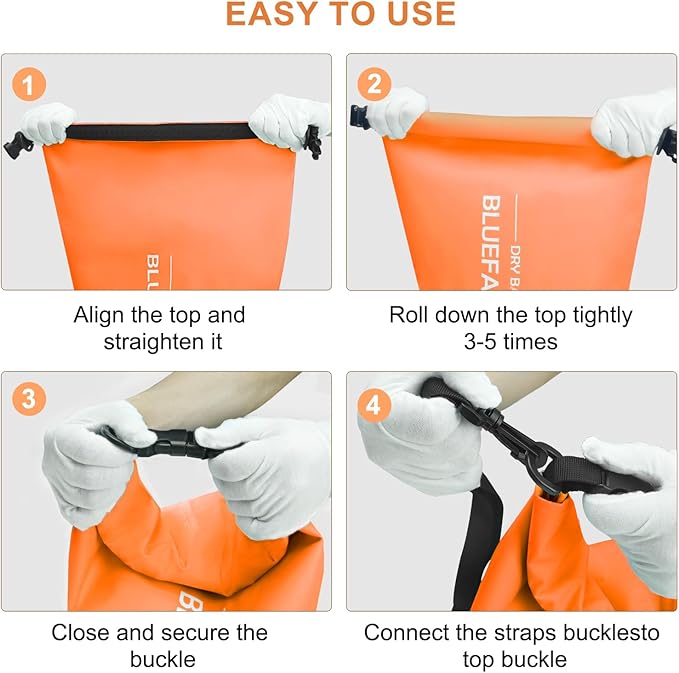 Waterproof Dry Bag Floating Roll Top Dry Backpacks for Kayaking, Rafting, Boating, SUP, Fishing with IPX8 Waterproof Phone Case, Orange, 10L