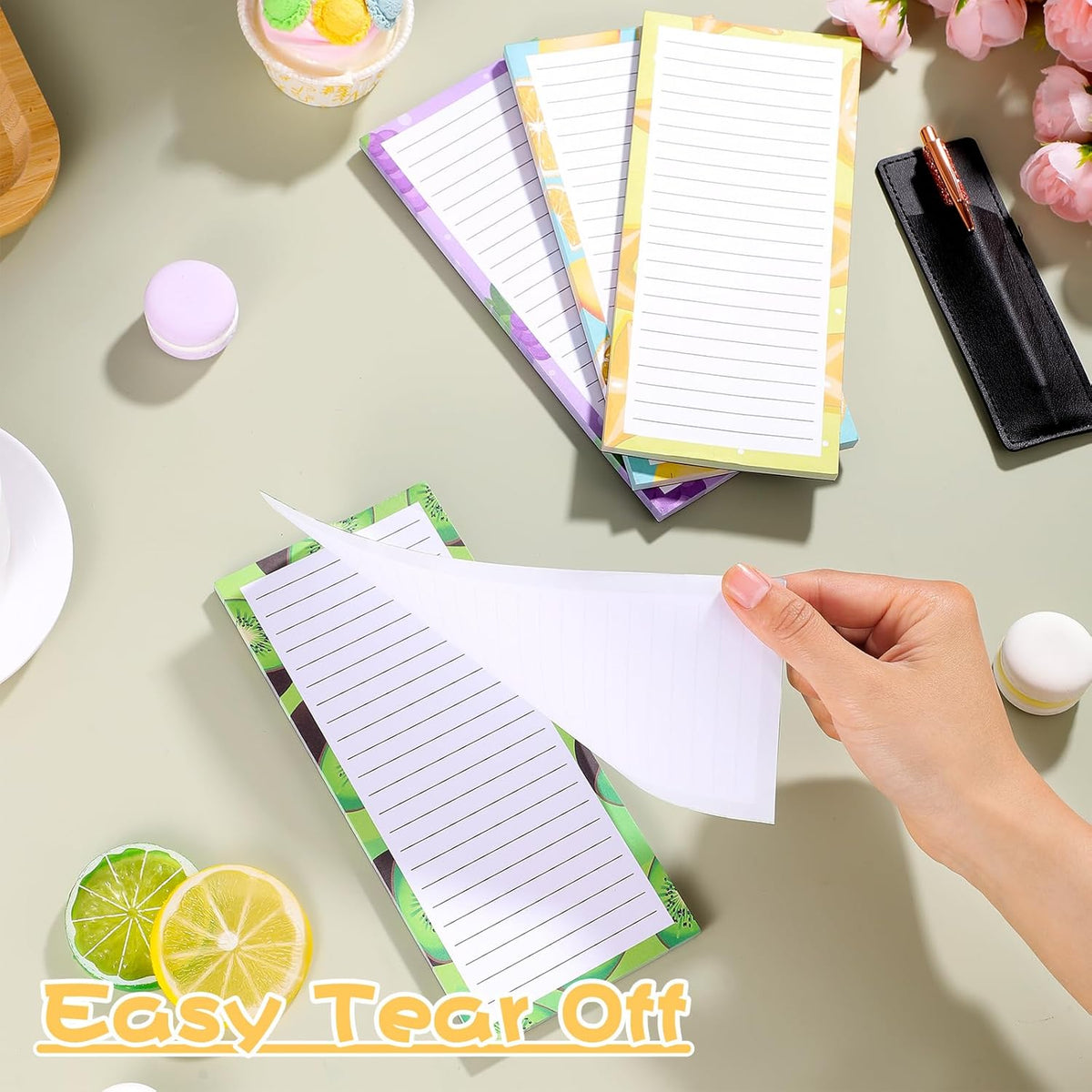 4 Pack Magnetic Note Pad for Fridge with Pen Holder, Totally 200 Sheets Grocery List Magnet Pad for Refrigerator Magnetic Shopping List Pad（Fruit Design）