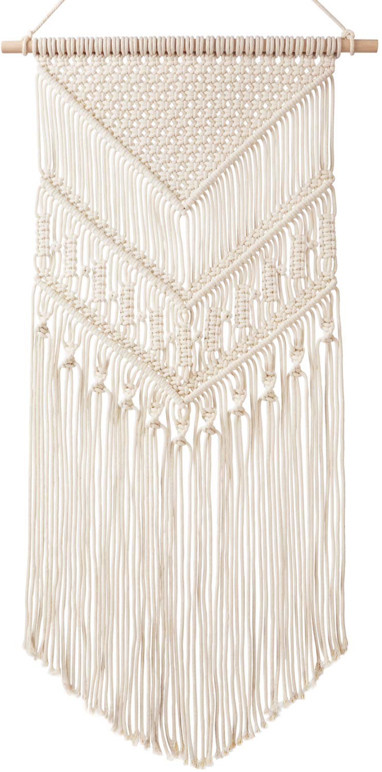 Mkono Macrame Wall Hanging Art Woven Boho Home Décor, Geometric Beautiful Yarn Tapestry Wall Decor for Bedroom, Nursery, Apartment, Dorm Decoration, Christmas Gift for Teen Girl Mom, 17" W x 33"" L"