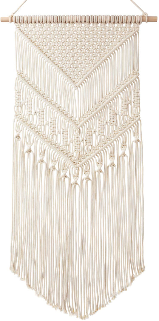 Mkono Macrame Wall Hanging Art Woven Boho Home Décor, Geometric Beautiful Yarn Tapestry Wall Decor for Bedroom, Nursery, Apartment, Dorm Decoration, Christmas Gift for Teen Girl Mom, 17" W x 33"" L"