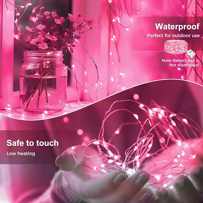 kolpop 30 Pack LED Fairy Lights Battery Operated, Mini Twinkle String Lights Battery Powered Waterproof for Christmas Mason Jars Party,Pink