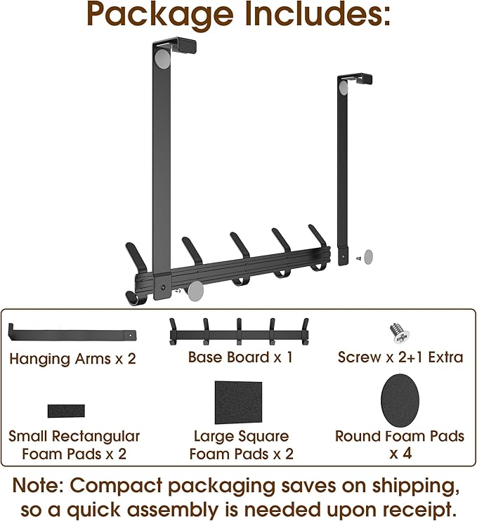 KitchLife Over The Door Hooks Hanger with 15.75 inches Extended Arms, Fit for 1-3/4" Doors, J40U, Thickened Bathroom Towel Rack Organization, 1 Pack Double-Hook, Matte Black