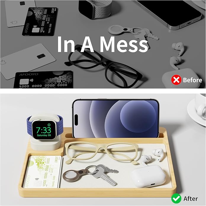 Wooden Watch Band Organizer - Charger Stand Compatible with All Apple Watch Series and Watch Bands Display Watch Storage Case Tray with Acrylic Top Lid(Bamboo)