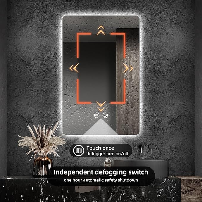 LED Bathroom Mirror with Lights, Ultra-Clear, Shatter-Proof, 36"x28" Smart Bathroom Mirror with Auto Sensor Lights, Anti-Fog, Bathroom Wall Mounted Mirror, Stepless Dimmable, Memory