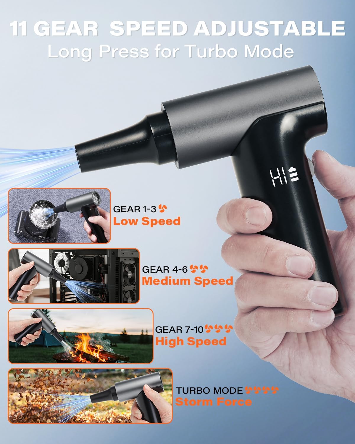 APPS2Car Electric Air Duster Upgraded 11-Speed Fast Charging Mini Compressed Air Duster with Aluminum Alloy Head for Heat Dissipation, Cordless Turbo Blower for Computer, Keyboard, Car, Home, Outdoor