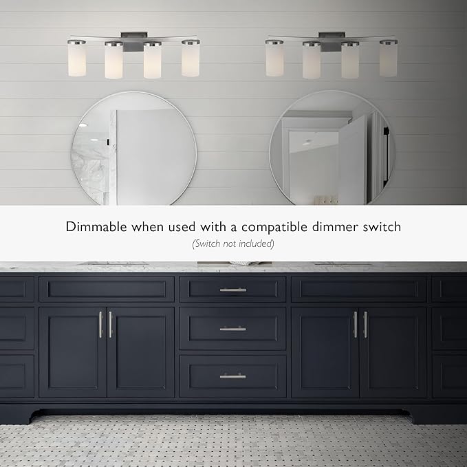Design House Desta Vanity Light, 4-Light, Curved Bar Design, Frosted Glass Glow, Dimmable, Up/Down Mountable, E26 Socket, Satin Nickel, 30.0 in L x 6.6 in W x 9.5 in H, 589168-SN