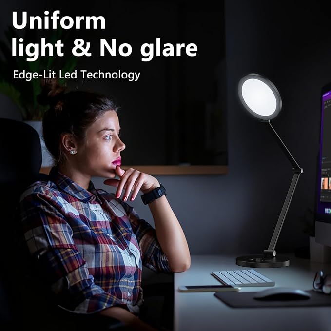 LED Desk Lamp for Home Office, Eye-Caring Modern Desk Light, 3 Color Temperature 10 Brightness Computer Light, Dimmable Desk Light with Memory & Timer Func, Metal Swing Arm Table Lamp (Black)
