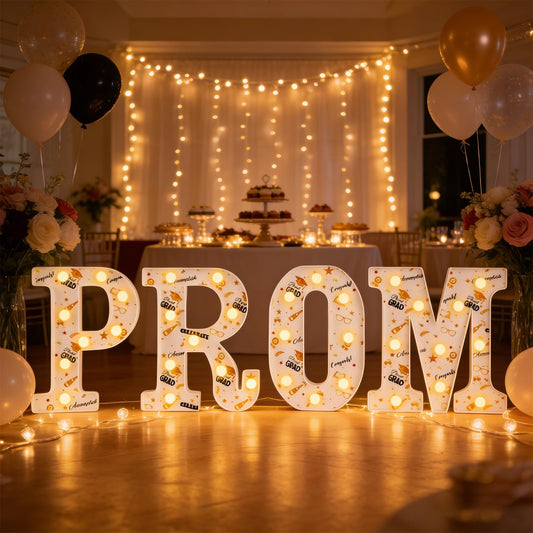 Prom Decorations LED Prom Letter Lights, Light Up Prom Marquee Signs for 2026 Prom Night Graduation Party Decor, Prom Decor for Home Tabletop Fireplace Photo Booth Backdrop School Dance Celebration