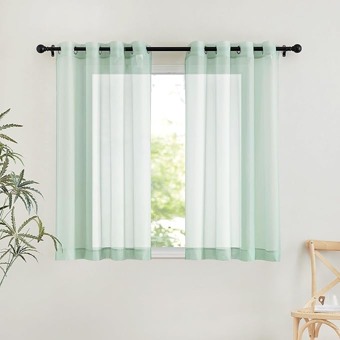 NICETOWN Sage Green Sheer Curtains 54 inch Length, Grommet Voile Sheer Lightweight & Airy Window Treatment with Light Filtering for Kitchen/Nursery, W54 x L54, 2 Panels