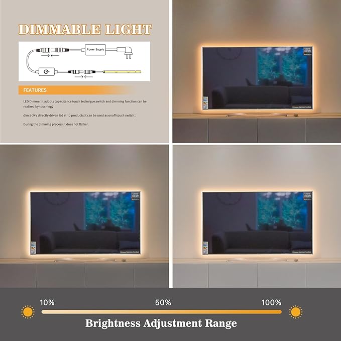 COB LED Strip,LED Strip Lights 3M/9.84ft,Touch Dimmable LED Strips,CRI90+,2700K Warm White cob led,960LEDs,24V LED Tape Lights,Indoor for Bedroom, Kitchen, TV, Mirror,Cabinet