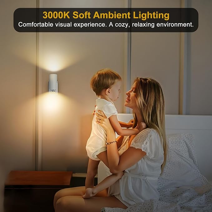 Night Light, Led Night Lights Plug into Wall, Sensor Dusk to Dawn, 0-100 LM Dimmable Night Lights, 3000K Soft White for Bathroom Bedroom Kitchen Toilet Hallway Stairway, 2 Pack