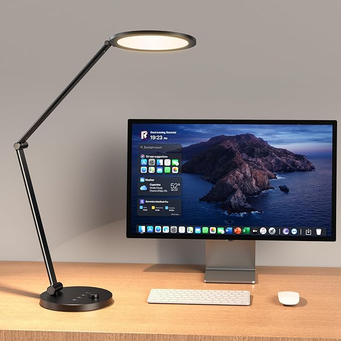 LED Desk Lamp for Home Office, Eye-Caring Modern Desk Light, 3 Color Temperature 10 Brightness Computer Light, Dimmable Desk Light with Memory & Timer Func, Metal Swing Arm Table Lamp (Black)