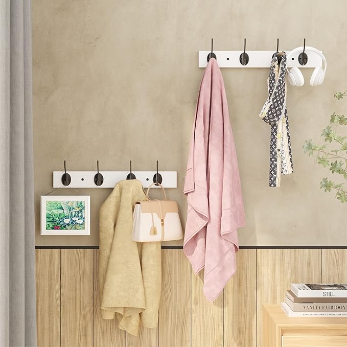 Coat Hooks Wall Mounted, Wooden Hat Rack with 4 Hooks for Entryway, Bathroom,Bedroom(White)