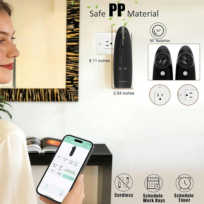 Plug-in Waterless Essential Oil Diffuser Smart App Bluetooth Scent Machine, Hotel Collection Cold Air Nebulizing Diffuser, Black