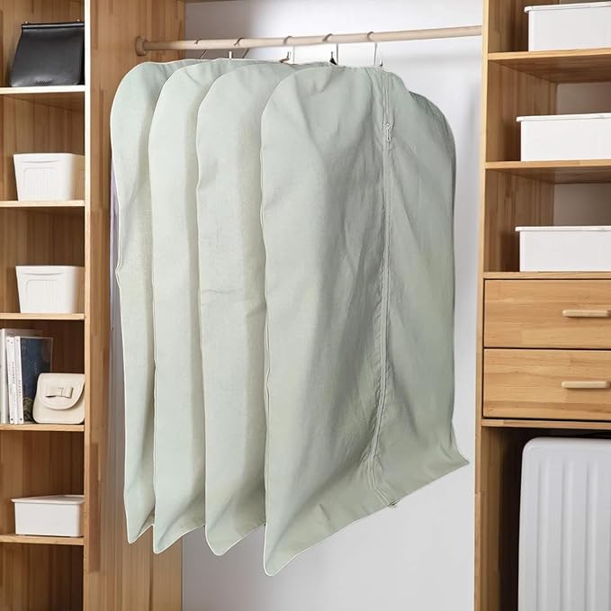 Garment Bag for Hanging Clothes – Organic Cotton Suit & Coat Cover with Zipper | Breathable Closet Organizer for Travel & Storage (X-Large (24"x60"), Off-White)
