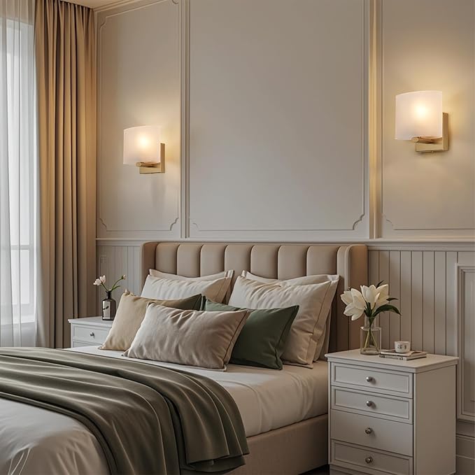 Hardwired Wall Sconces Set of 2, Modern Acrylic Shade Wall Light Fixture, Gold Walls Mounted Lamp with Ceramic Lamp Holder, Classic E26 Bulb Walls Lighting for Bedroom, Hallway 【No Bulb Included】