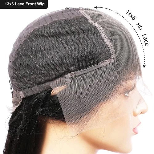 QUINLUX WIGS Body Wave Short Bob Human Hair Wig 13x6 HD Transparent Lace Front Human Hair Wig Brazilian Hair Natural Color 150% Density Short Wigs Ocean Wave Pre Plucked With Baby Hair For Women 8Inch