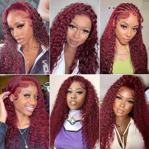 Larhali 99J HD Lace Front Wigs Human Hair Pre Plucked 180% Density Burgundy 13x6 Deep Wave Frontal Wigs Natural Hairline Human Hair Wigs for Black Women(18 Inch)