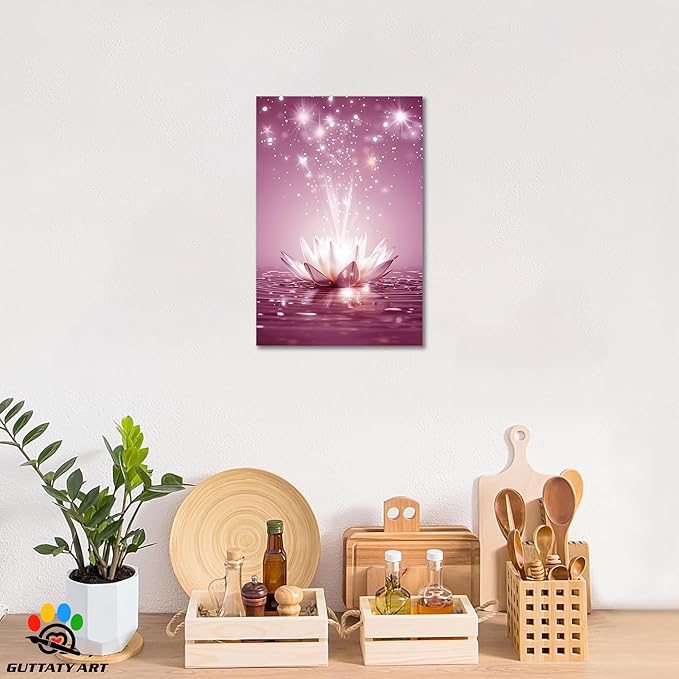 Zen White Lotus Flower Canvas Wall Art, Water Lily Bloom Picture, Lotus Flower Canvas Art Print, Calm Relax Poster, Meditation Spiritual Zen Flower Print for Yoga Spa Spiritual Room 32x48 inch