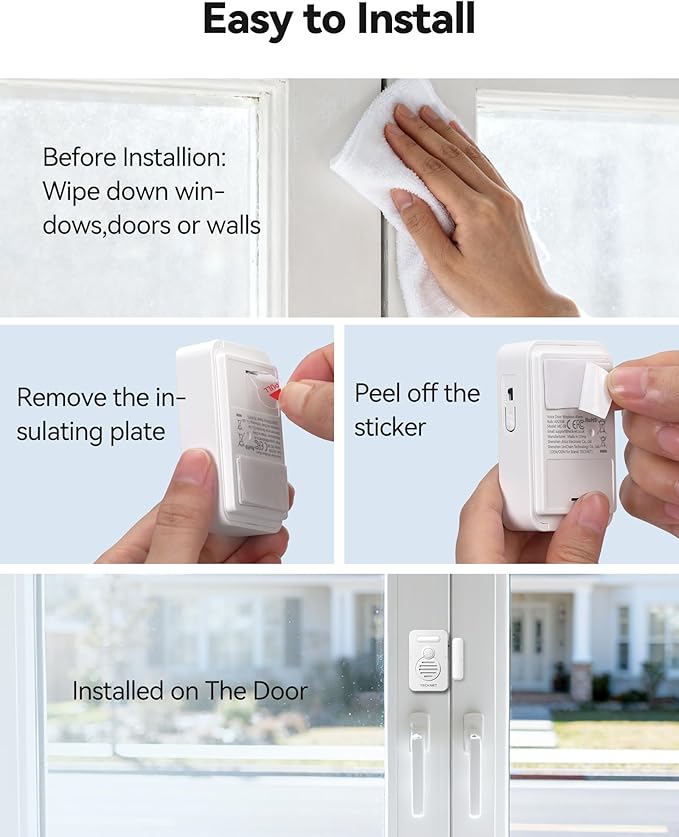 TECKNET Door Alarms for Kids Safety, Door Alarms When Opened, Window Alarm with Smart Voice Alert, 4-Level Adjustable Volume, Refrigerator Sensor Pool Alarm for Home Security、Fridge and Window, 2Pcs