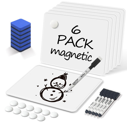 Magnetic Dry Erase Boards, 6 Pack 9 x 12 Inch Double Sided Portable Personal Small Whiteboards, Include 6 Markers, 6 Erasers, 12 Magnets for Kids, Students, Teachers Classroom School Supplies