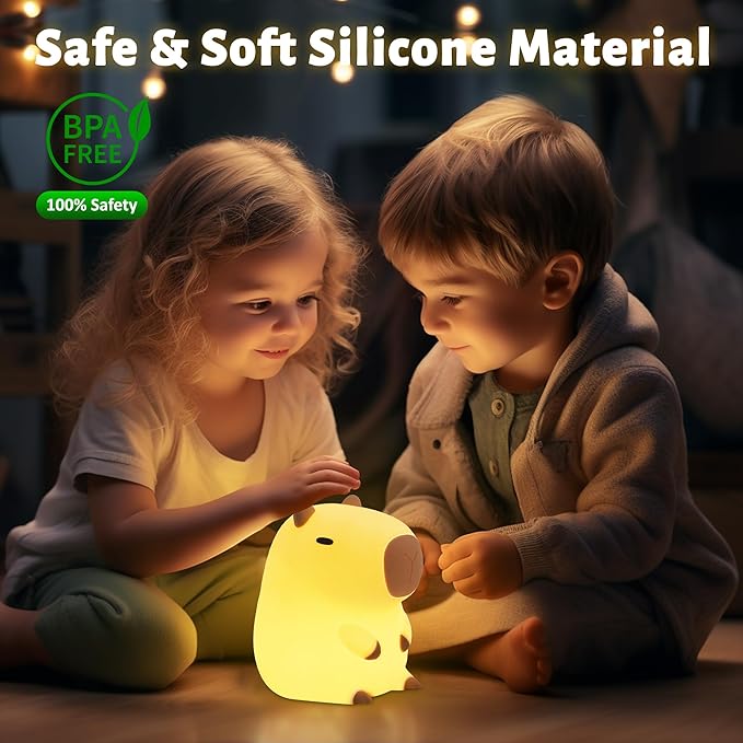 Attivolife Capybara Night Light for Kids, Animal Silicone Night Lamp USB Rechargeable, Touch Control with Dimmable & Timer, Cute Home Bedside Decor Portable, Kawaii Birthday Xmas Gift for Girl Boy