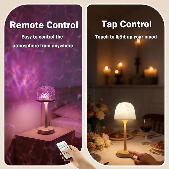 Waterproof Shower Lamp Cordless, Rechargeable Shower Light with 16 Color Ocean Wave Lights Projector, Rechargeable Bathroom Lamp with Touch & Remote Control,Spa-Like Mood Light for Bathtub/Shower