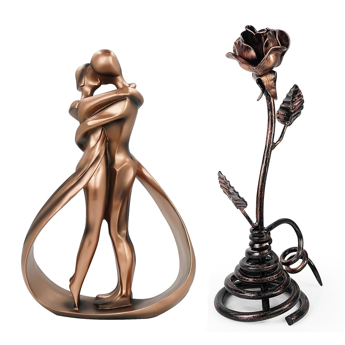 DreamsEden Romantic 7th Anniversary, Resin Modern Couple Sculpture & Metal Rose with Stand - Wedding Anniversary Birthday Valentine's Day Gifts for Wife Girlfriend