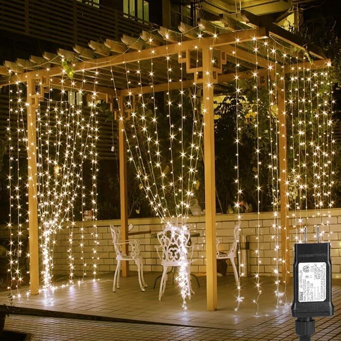 Lighting EVER 306 LED Curtain Lights with 18 Hang Down String Lights, 10×10 ft Plug in Hanging Fairy Lights for Bedroom Wall Window, Twinkle Backdrop Lights for Wedding Patio Gazebo (NOT Connectable)