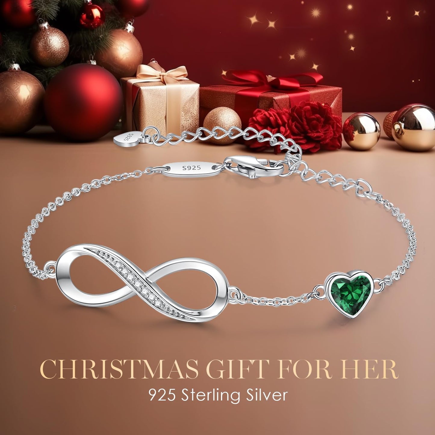 CDE Infinity Heart Symbol Charm Link Bracelet for Women 925 Sterling Silver Adjustable Mother's Day Gift Anniversary Jewelry Christmas Birthday Gifts for Wife Girlfriend Her
