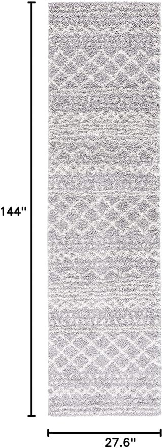 SAFAVIEH Arizona Shag Collection Runner Rug - 2'3" x 12', Grey & Ivory, Moroccan Design, Non-Shedding & Easy Care, 1.6-inch Thick Ideal for High Traffic Areas in Living Room, Bedroom (ASG741G)