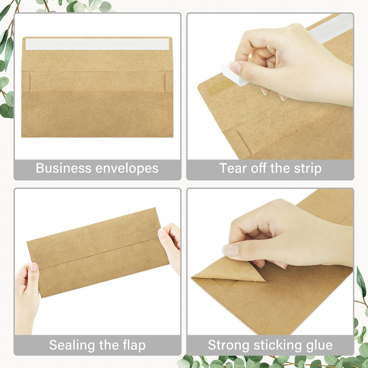 100 Pack #10 Business Envelopes, Self Seal Standard Kraft Envelopes for Secure Business & Legal Mailing, Office, Checks, Letter, Invoices, 4 1/8 x 9 1/2 Inches