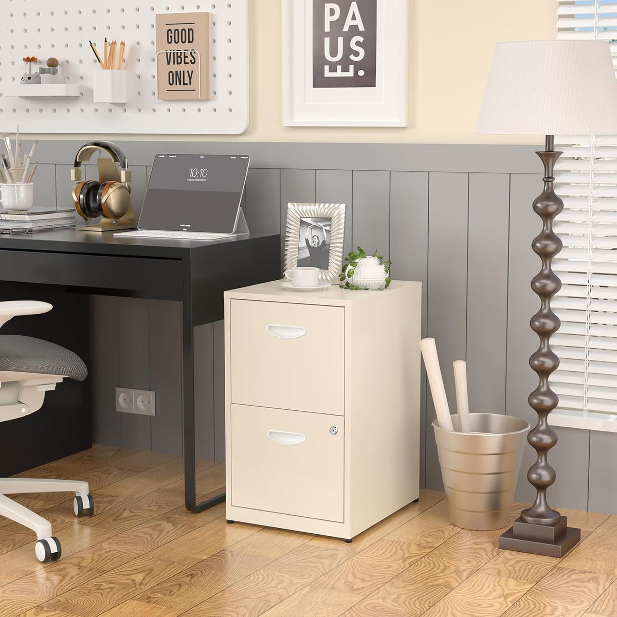 2 Drawer File Cabinet with Lock,Metal File Cabinets for Home Office,Two Drawers Cream Filing Cabinets for Home Office, Office File Cabinets for Hanging Letter,Easy Assemble