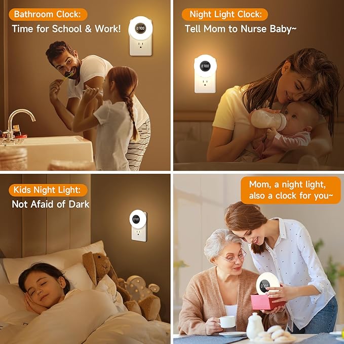 【2 PACK】 Bathroom Clock,10 Levels Dimmable+3 Light Colors+Remote Shower Clock+Bathroom Night Light, 90 Lumen Shower Timer+Light Timer, Aora Night Light, Nightlight Plug in Night Lights for Wall Socket