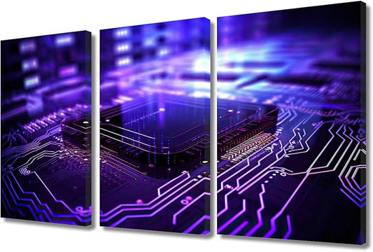 Chip Wall Decorations for Living Room Semiconductor Chipr Posters & Prints Circuit Board Wall Art Modern Wall Decor Artwork Giclee Gallery-Wrapped Framed Ready to Hang, 36" Wx24 H