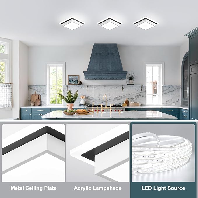 Modern LED Ceiling Light, Hallway Ceiling Light, 6000K Cold White Flush Mount Ceiling Lamp, Square Hallway Lighting Fixtures for Living Room Bedroom Bathroom Kitchen
