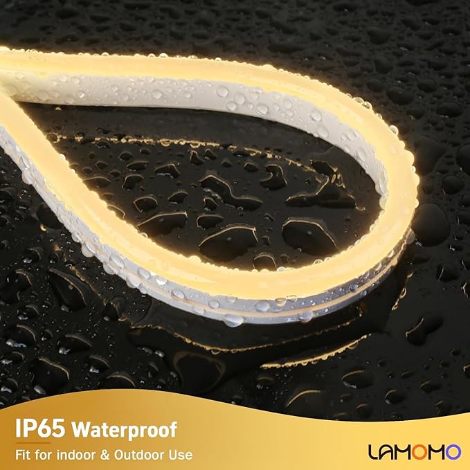 Lamomo LED Neon Lights, 24V Warm White Dimmable LED Rope Lights, 65.6ft Waterproof Flexible LED Strip Lights, Silicone 3000K Neon LED Strip for Bedroom Indoor Outdoor Decor