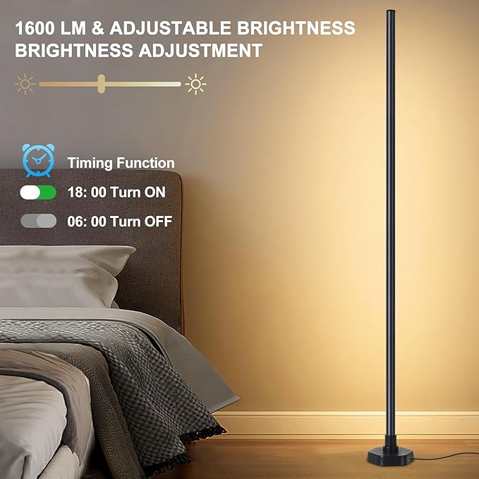 Corner Floor Lamp, RGB LED Corner Lamp with Music Sync, Smart App and Remote Control Color Changing Ambience Light, 16 Million DIY Colors Timer Setting for Bedroom, Living Room