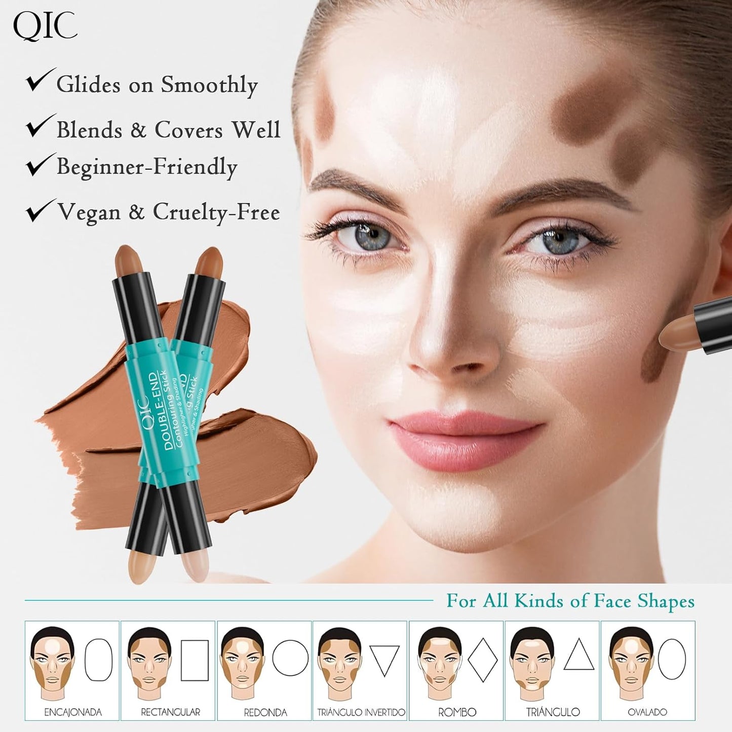 2-in-1 Contour & Highlighter Stick - Dual-Ended, Waterproof, Long-Lasting, for All Skin Tones (01# Ivory + Dark coffee)