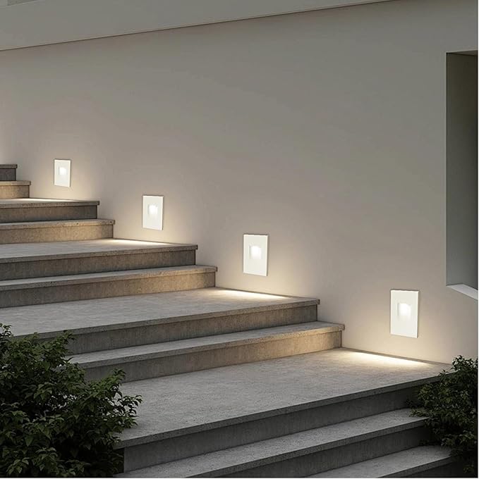 Vertical LED Recessed Step Light Fixture, 5CCT Selectable, IP65 Waterproof, 3W 70LM, 120V Stair Light Indoor Outdoor, 10%-100% Dimmable, White, ETL Listed - 8PK