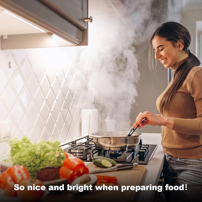 6 Pcs 12 Inch Under Cabinet Lighting Plug-in, Black Shell, Cold White 6000K, Dimmable LED Cabinet Lights with Memory Function, Linkable LED Under Counter Lights for Kitchen, Shelf, Workbench, Cupboard