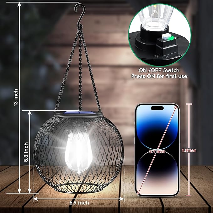 UBright Solar Lantern Lights Outdoor Waterproof Metal Hanging Solar Lights for Outside Outdoor Lanterns Decorative for Garden Yard Patio 2 Pack,Cool White