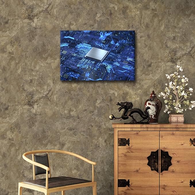 TUMOVO Futuristic CPU Painting Posters Circuit Board House Deocration for Living Room CPU Concept Canvas Prints Wall Decor AI Wall Art for Office Bedroom Modern Artwork Giclee Framed - 18x12in