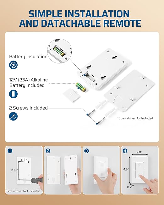 DEWENWILS Remote Control Outlet Wireless Wall Mounted Light Switch, Electrical Plug in On Off Power Switch for Lamp, Fan, Household Appliance, No Wiring, 100 Feet RF Range, ETL Listed, Programmable