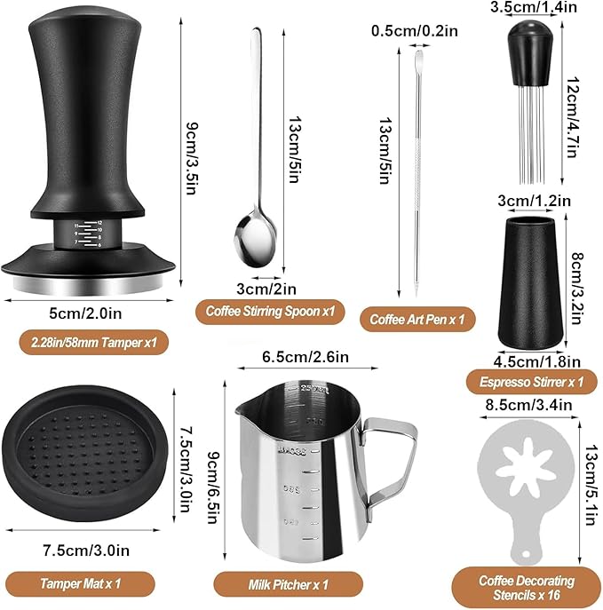 22 PCS Espresso Accessories Kit, Spring Loaded Calibrated Tamper, Spring Loaded Calibrated Tamper, WDT Tool and Dosing Funnel Set Fits Delonghi 58 mm Espresso Coffee Machines and Portafilter