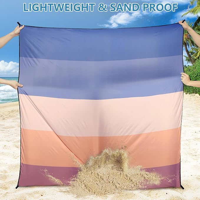 Beach Blanket Waterproof Sandproof Beach Mat 79" X 83" /10'x9'for 2-8 Adults Quick Drying Outdoor Picnic Mat Beach Accessories for Travel, Camping, Hiking
