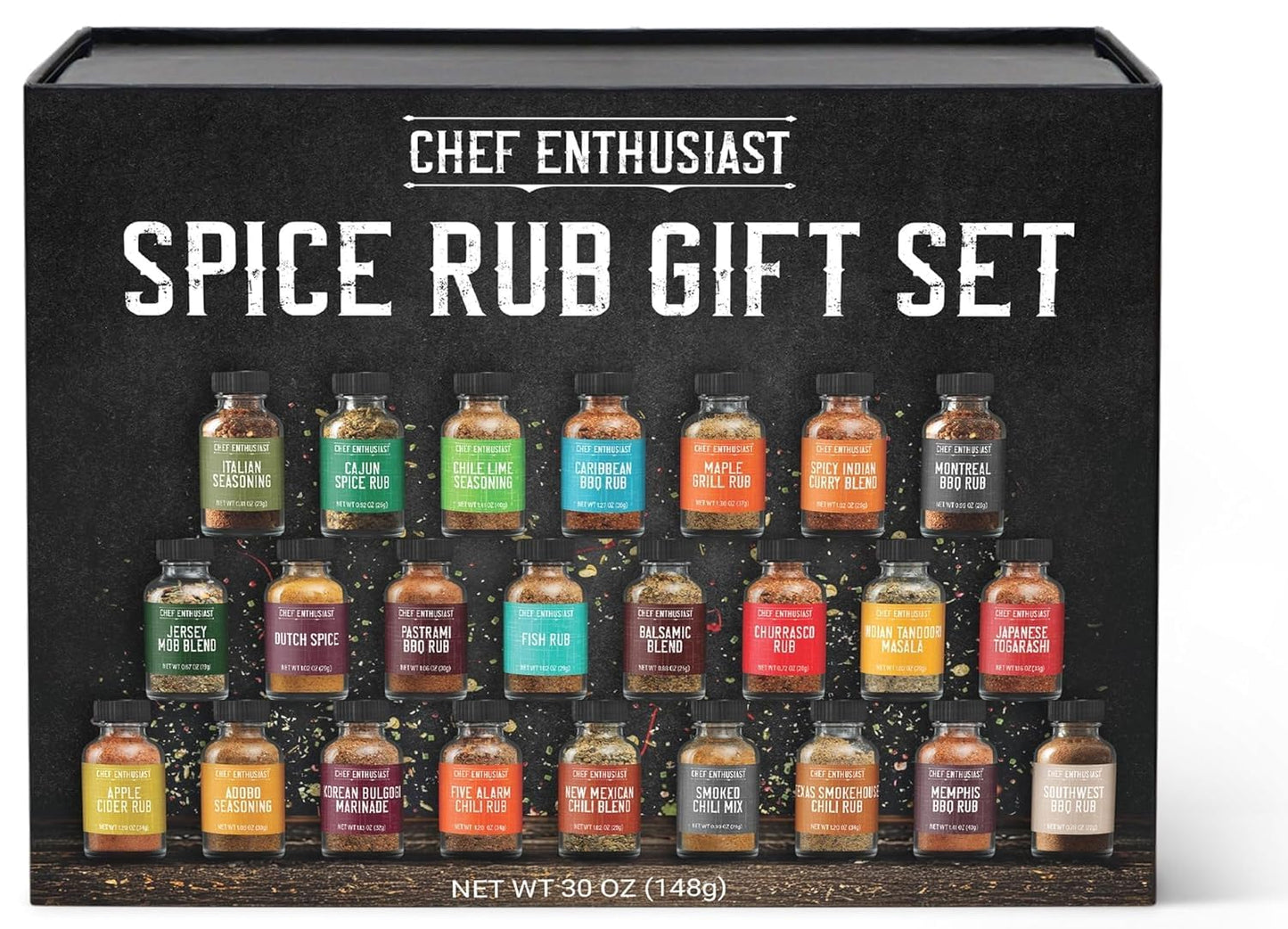 Grilling Spices & Seasoning Set - 24 Unique Gourmet BBQ Spice Rub Sampler (Kosher) - Gift Set for Birthday, Anniversary, Men, Dads, Husbands - By Chef Enthusiasts