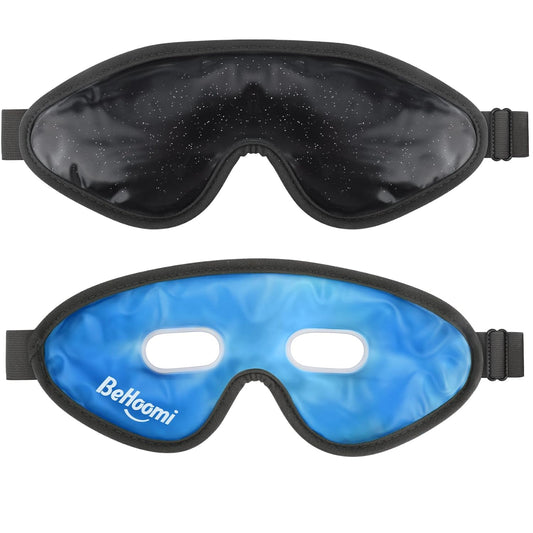 Cooling Eye Mask, Gel Eye Mask Cold Compress for Eyes, Reusable Eye Ice Pack, Cool Relaxation, Comfort Snug Fit, No Freeze, Eye Cover Ice Mask for Home, Office, 2PCS,Black & Blue